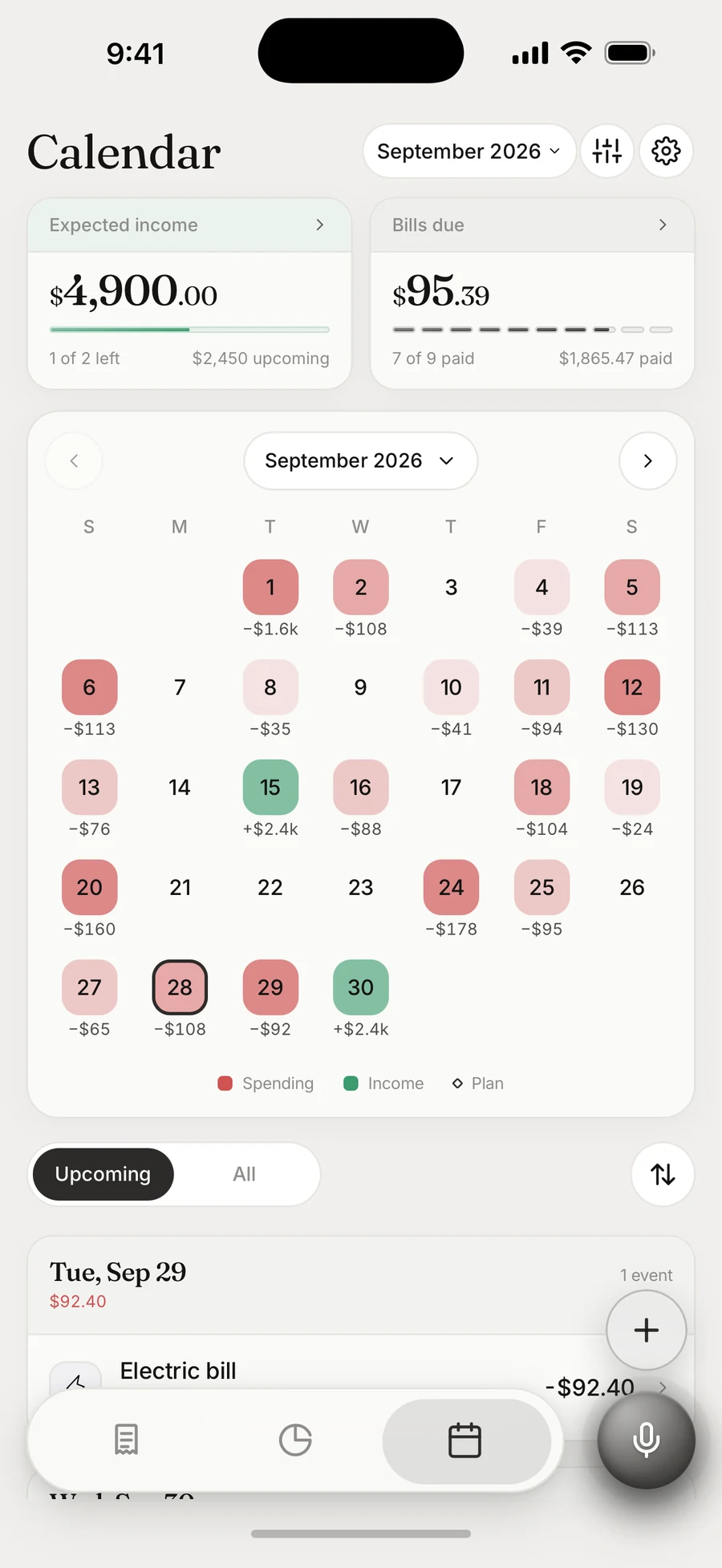 Calendar in the Ink theme